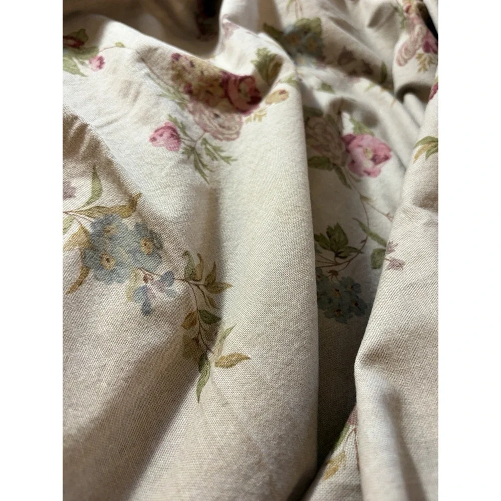 Reversible Cotton Tablecloth Cottage Floral Stripe 58x100 Pink Green Blue